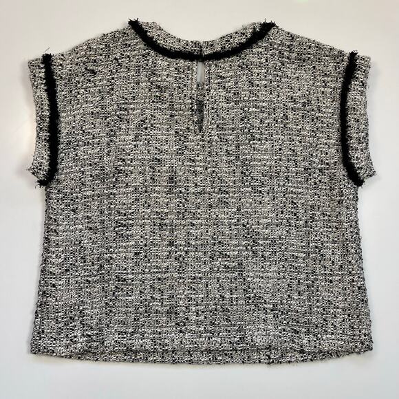 LOFT‎ Fringe Tweed Pocket Tee and Pencil Skirt XXSP Black White Cropped Shirt - Picture 5 of 13